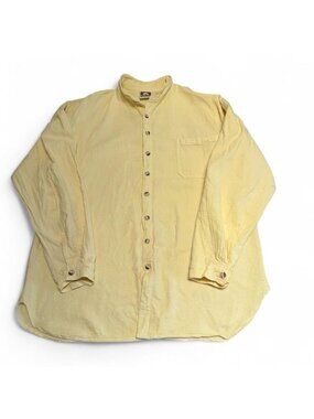 Vintage California Drawstrings Pastel Yellow Button Up Shirt Men's Small Preppy